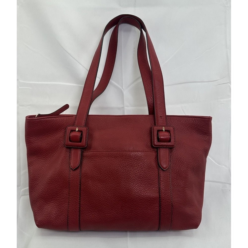 Giani Bernini Red Leather Zip Buckle Shoulder Bag Purse w/ Pockets Double Handle